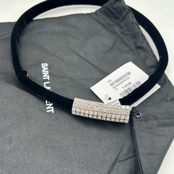 Saint Laurent ysl women\'s Black Velvet Choker necklace with Silver crystals main image 7